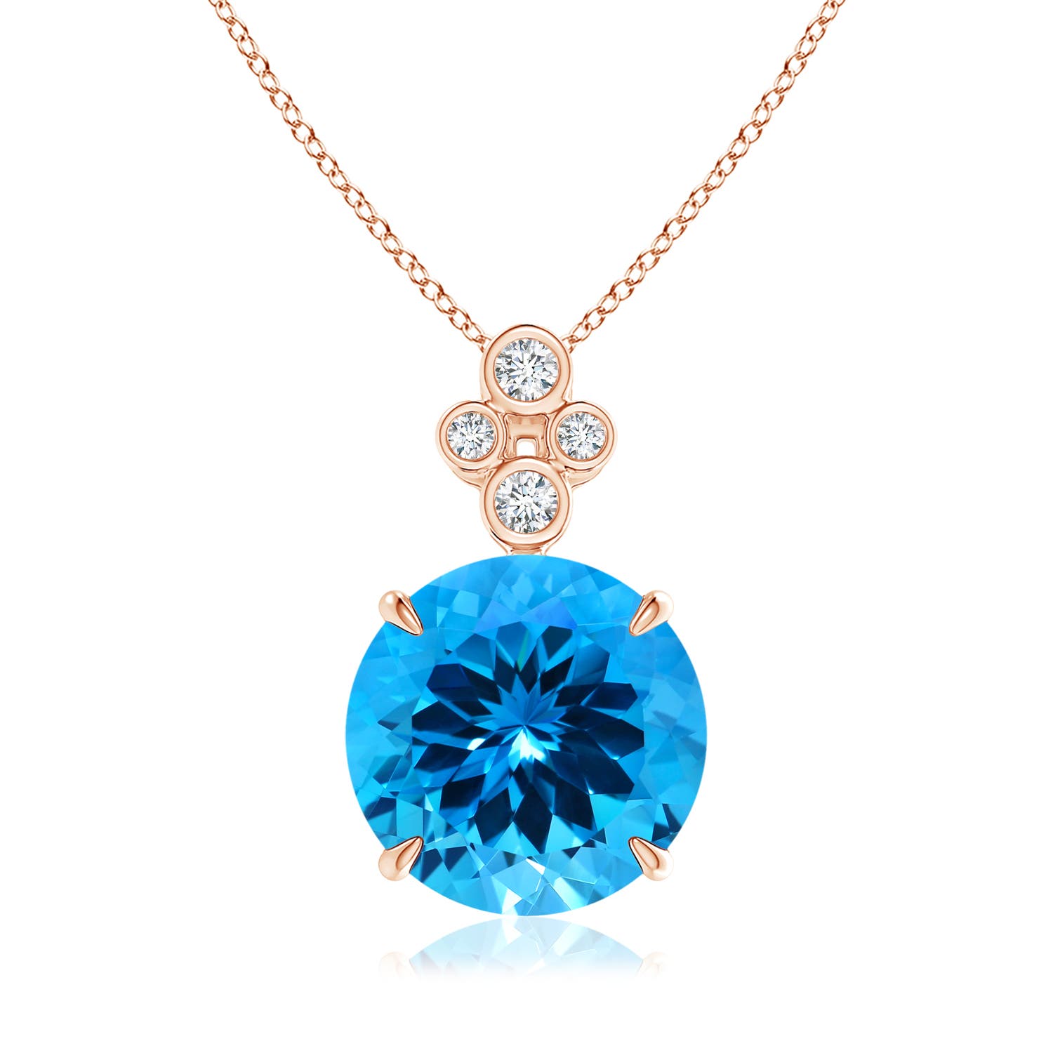 13.08x13.01x8.64mm AAAA GIA Certified Swiss Blue Topaz Pendant with Diamonds in 18CT Rose Gold