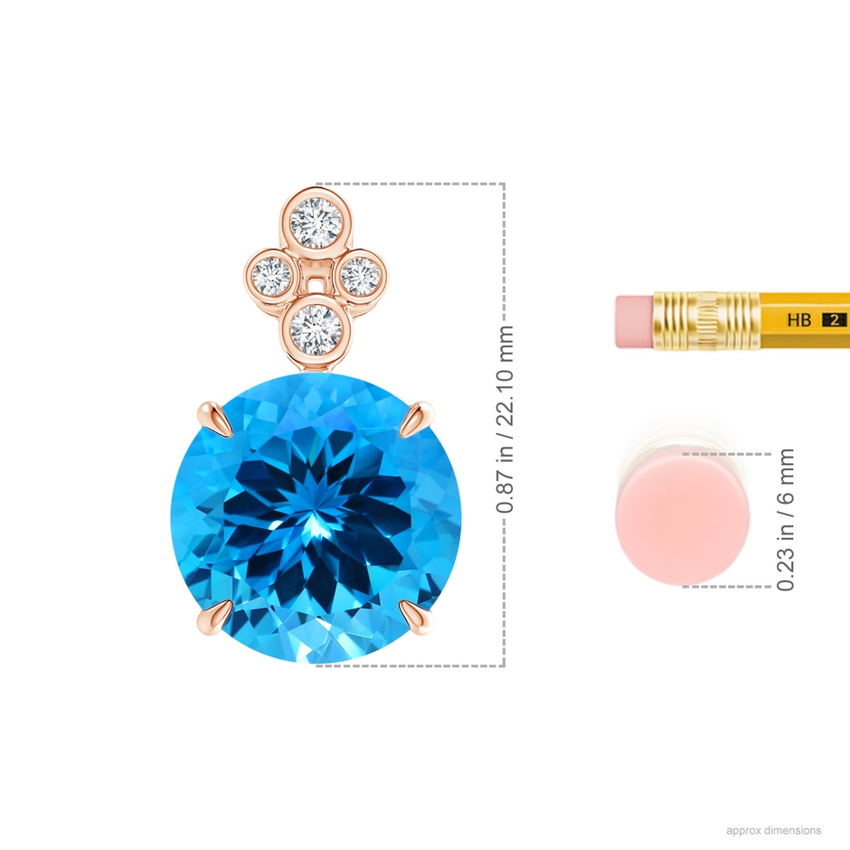 13.08x13.01x8.64mm AAAA GIA Certified Swiss Blue Topaz Pendant with Diamonds in 18K Rose Gold ruler