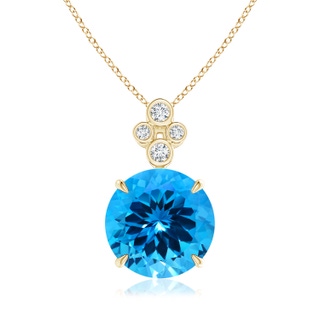 13.08x13.01x8.64mm AAAA GIA Certified Swiss Blue Topaz Pendant with Diamonds in 18K Yellow Gold