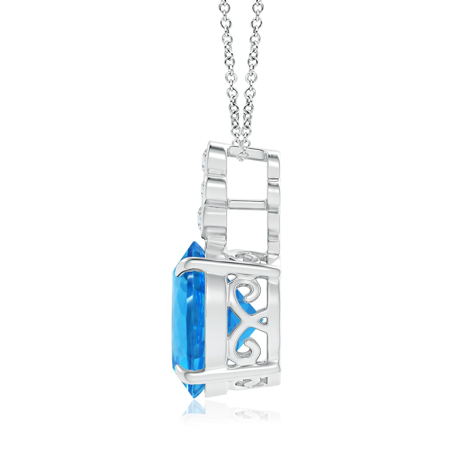 13.08x13.01x8.64mm AAAA GIA Certified Swiss Blue Topaz Pendant with Diamonds in White Gold - side 2