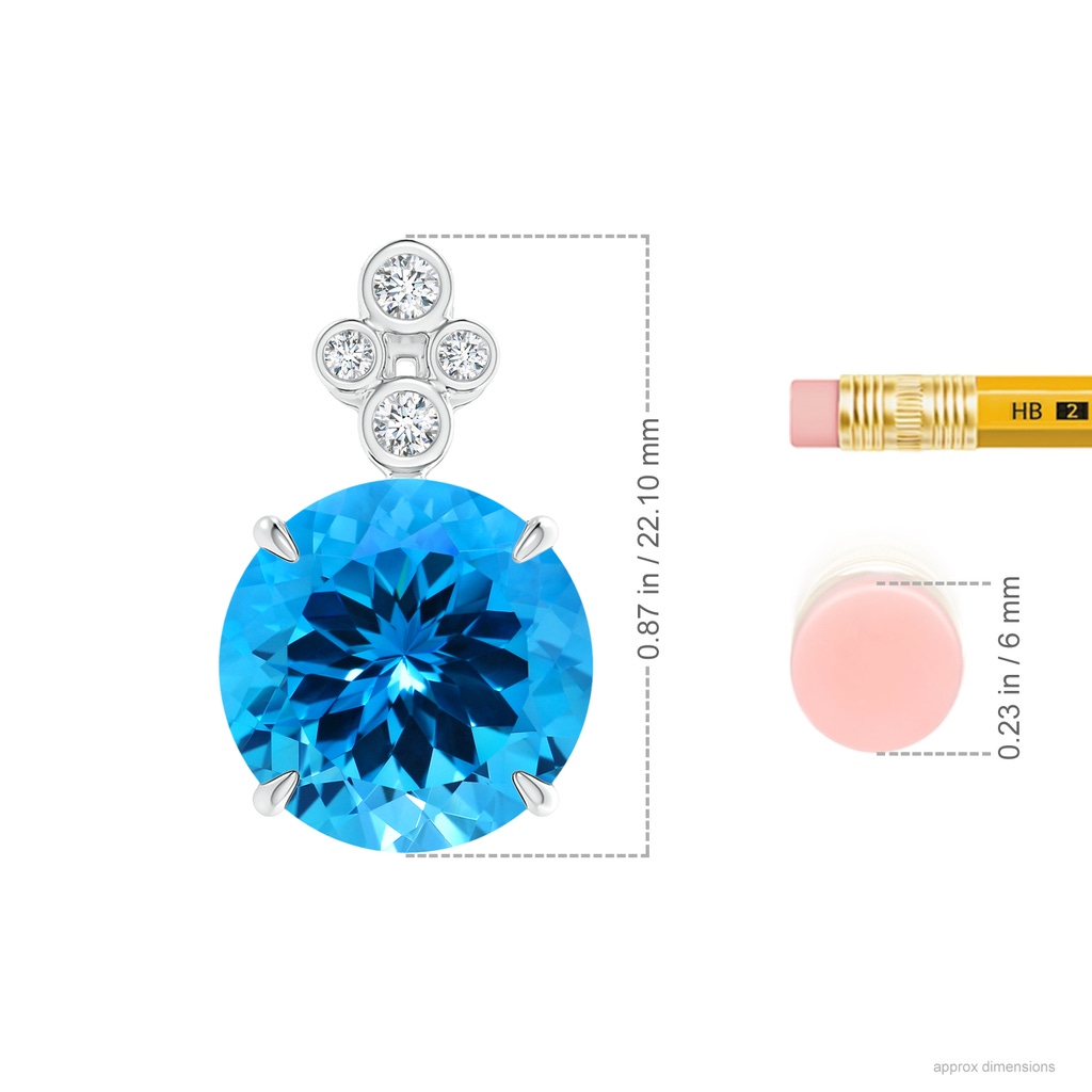 13.08x13.01x8.64mm AAAA GIA Certified Swiss Blue Topaz Pendant with Diamonds in White Gold ruler