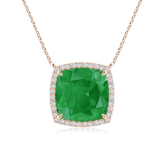 10mm A Cushion Emerald Halo Pendant with Filigree in 10K Rose Gold