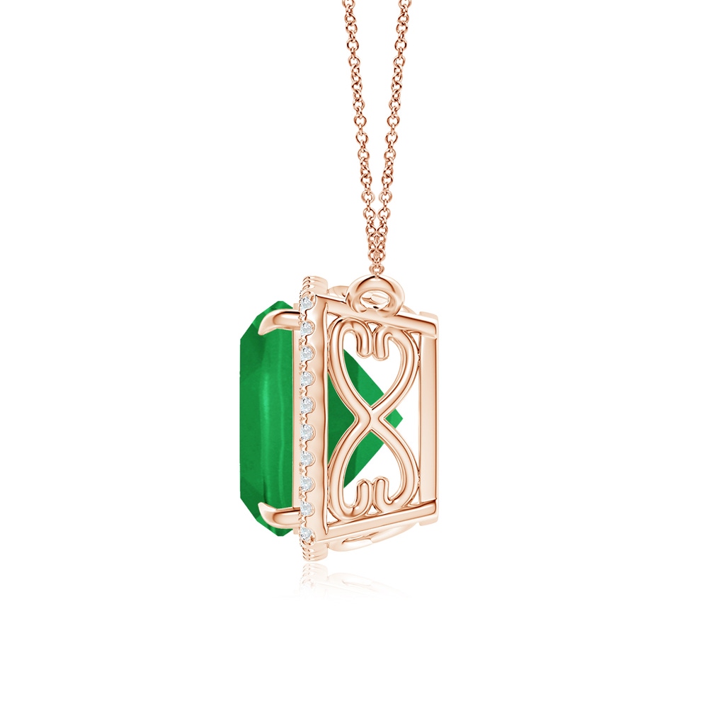 10mm A Cushion Emerald Halo Pendant with Filigree in Rose Gold Side 199