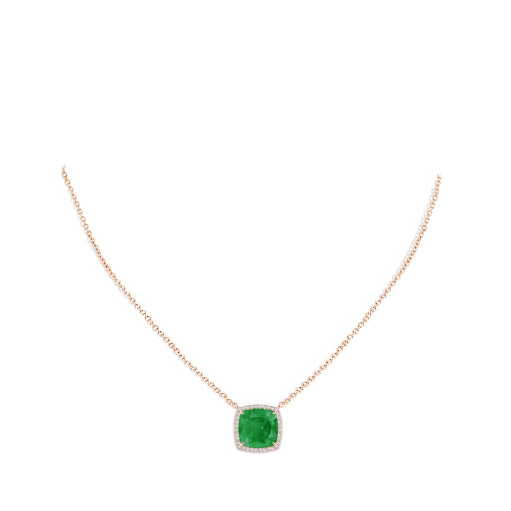 10mm A Cushion Emerald Halo Pendant with Filigree in Rose Gold pen
