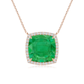 10mm AA Cushion Emerald Halo Pendant with Filigree in Rose Gold
