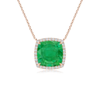 8mm AA Cushion Emerald Halo Pendant with Filigree in Rose Gold