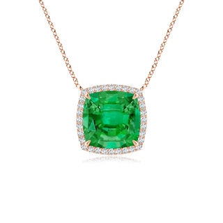 8mm AAA Cushion Emerald Halo Pendant with Filigree in 10K Rose Gold