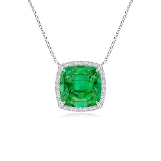 8mm AAA Cushion Emerald Halo Pendant with Filigree in P950 Platinum