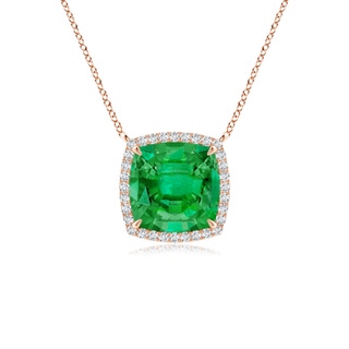 8mm AAA Cushion Emerald Halo Pendant with Filigree in Rose Gold
