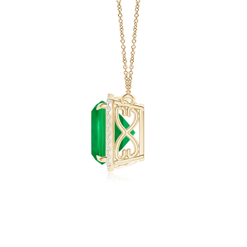 8mm AAA Cushion Emerald Halo Pendant with Filigree in Yellow Gold Side 199
