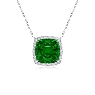 8mm AAAA Cushion Emerald Halo Pendant with Filigree in P950 Platinum