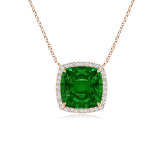 8mm AAAA Cushion Emerald Halo Pendant with Filigree in Rose Gold