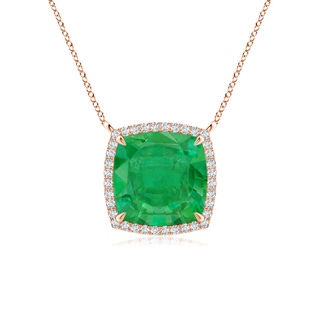 9mm AA Cushion Emerald Halo Pendant with Filigree in Rose Gold