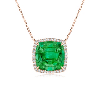 9mm AAA Cushion Emerald Halo Pendant with Filigree in Rose Gold