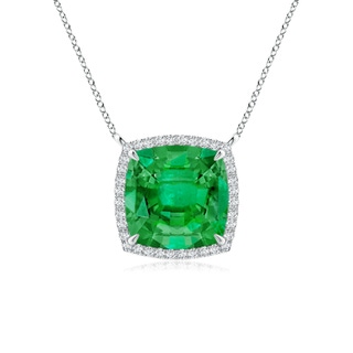 9mm AAA Cushion Emerald Halo Pendant with Filigree in S999 Silver