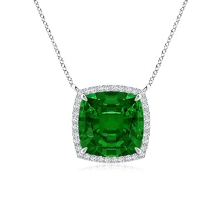 9mm AAAA Cushion Emerald Halo Pendant with Filigree in P950 Platinum