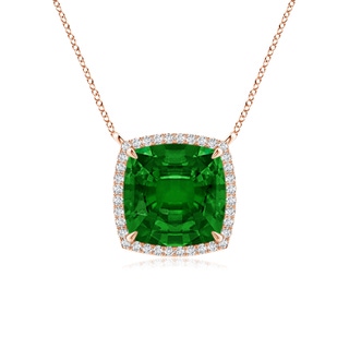 9mm AAAA Cushion Emerald Halo Pendant with Filigree in Rose Gold