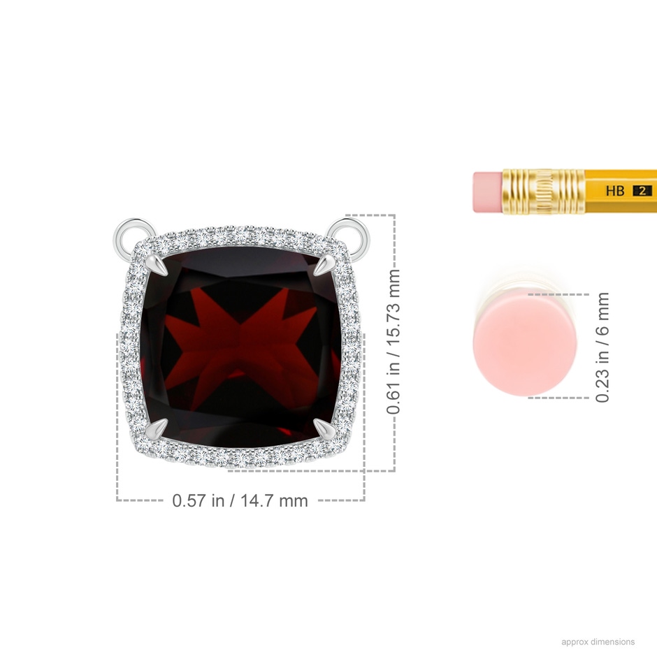 12mm A Cushion Garnet Halo Pendant with Filigree in P950 Platinum ruler