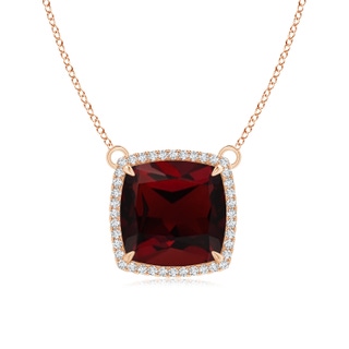 12mm AA Cushion Garnet Halo Pendant with Filigree in 10K Rose Gold