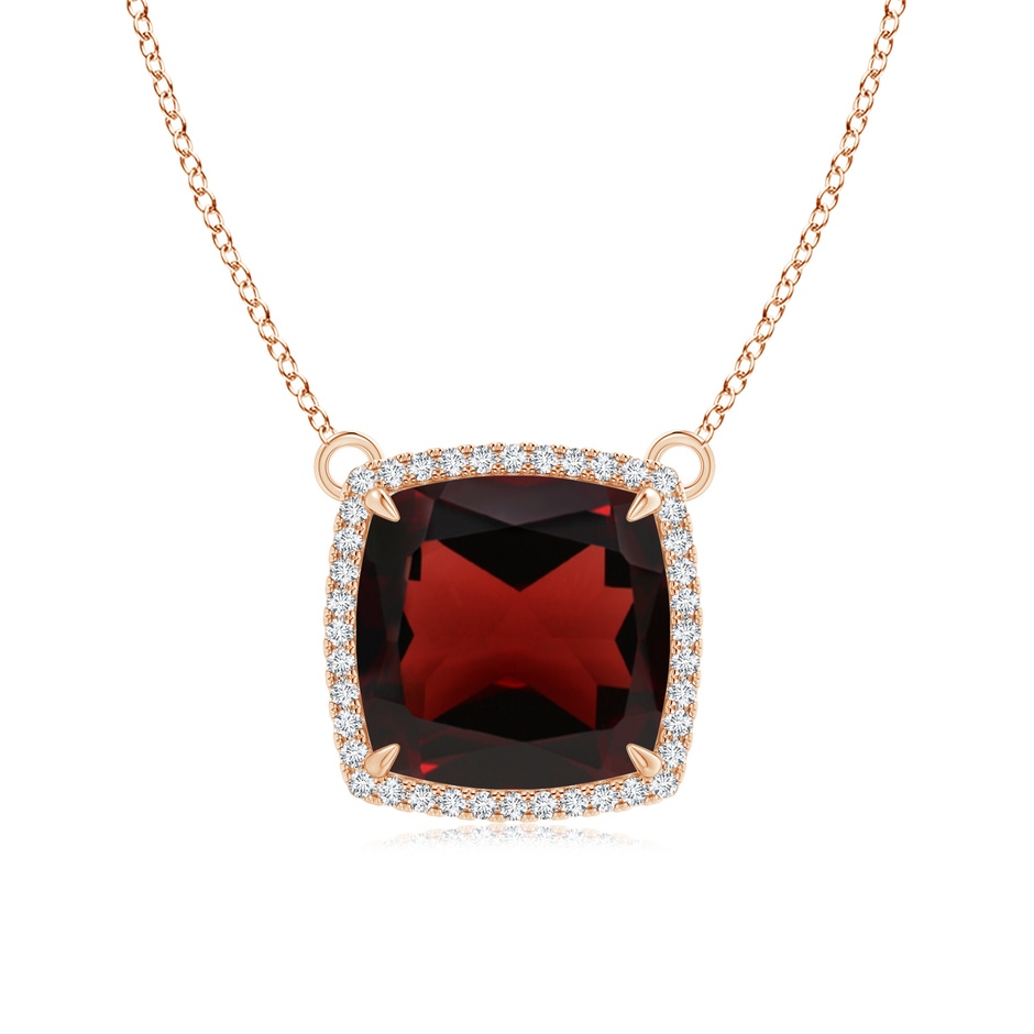 12mm AA Cushion Garnet Halo Pendant with Filigree in Rose Gold 
