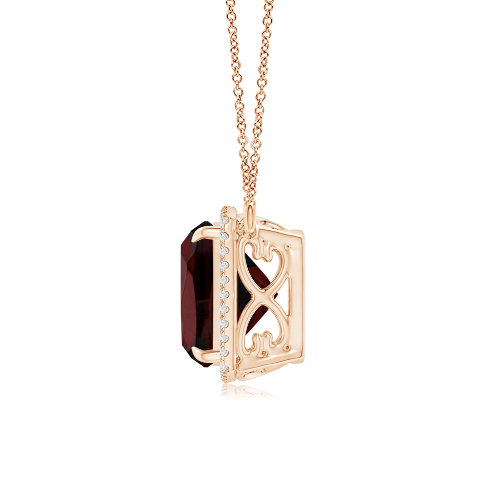 12mm AA Cushion Garnet Halo Pendant with Filigree in Rose Gold side 199