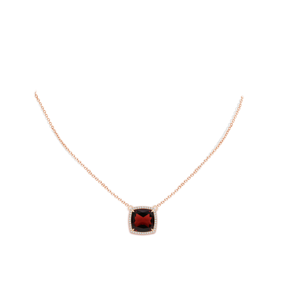 12mm AA Cushion Garnet Halo Pendant with Filigree in Rose Gold pen