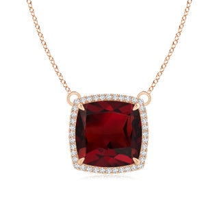 12mm AAA Cushion Garnet Halo Pendant with Filigree in 10K Rose Gold