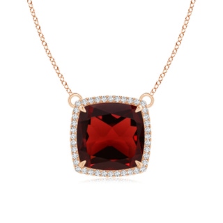 12mm AAA Cushion Garnet Halo Pendant with Filigree in 9K Rose Gold