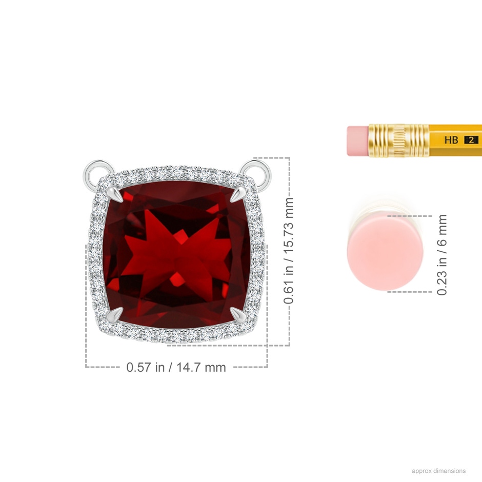 12mm AAAA Cushion Garnet Halo Pendant with Filigree in P950 Platinum ruler