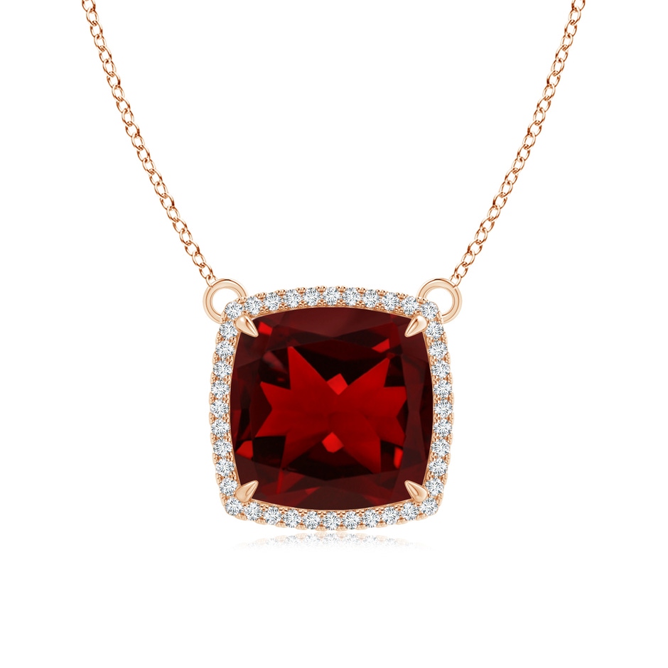 12mm AAAA Cushion Garnet Halo Pendant with Filigree in Rose Gold 