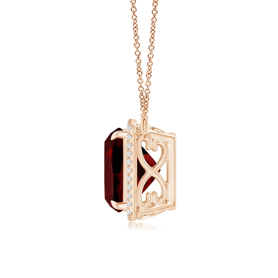 12mm AAAA Cushion Garnet Halo Pendant with Filigree in Rose Gold side 199