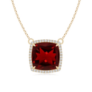 12mm AAAA Cushion Garnet Halo Pendant with Filigree in Yellow Gold