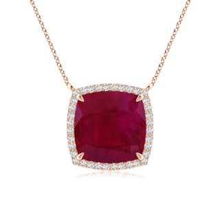 10mm A Cushion Ruby Halo Pendant with Filigree in Rose Gold