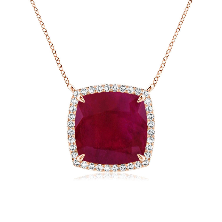 10mm A Cushion Ruby Halo Pendant with Filigree in Rose Gold 