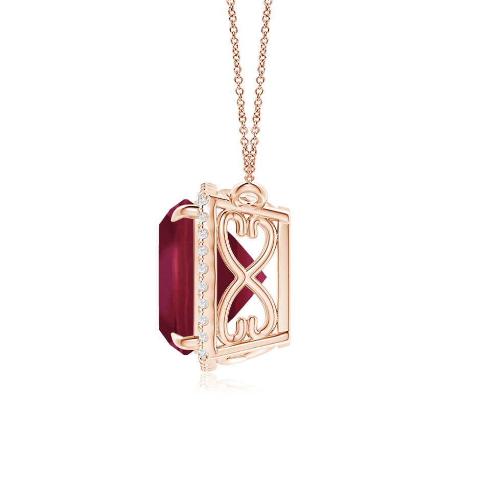 10mm A Cushion Ruby Halo Pendant with Filigree in Rose Gold side 199