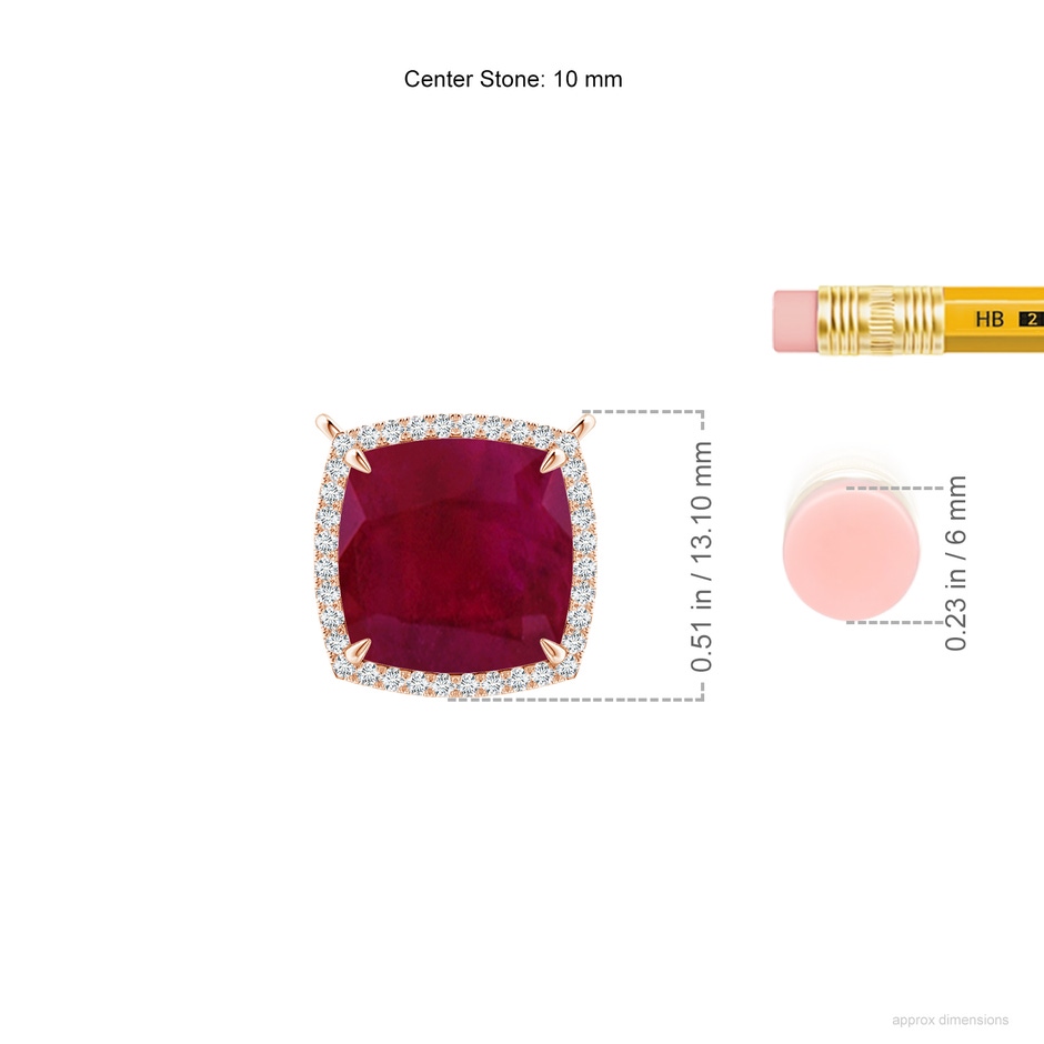 10mm A Cushion Ruby Halo Pendant with Filigree in Rose Gold ruler