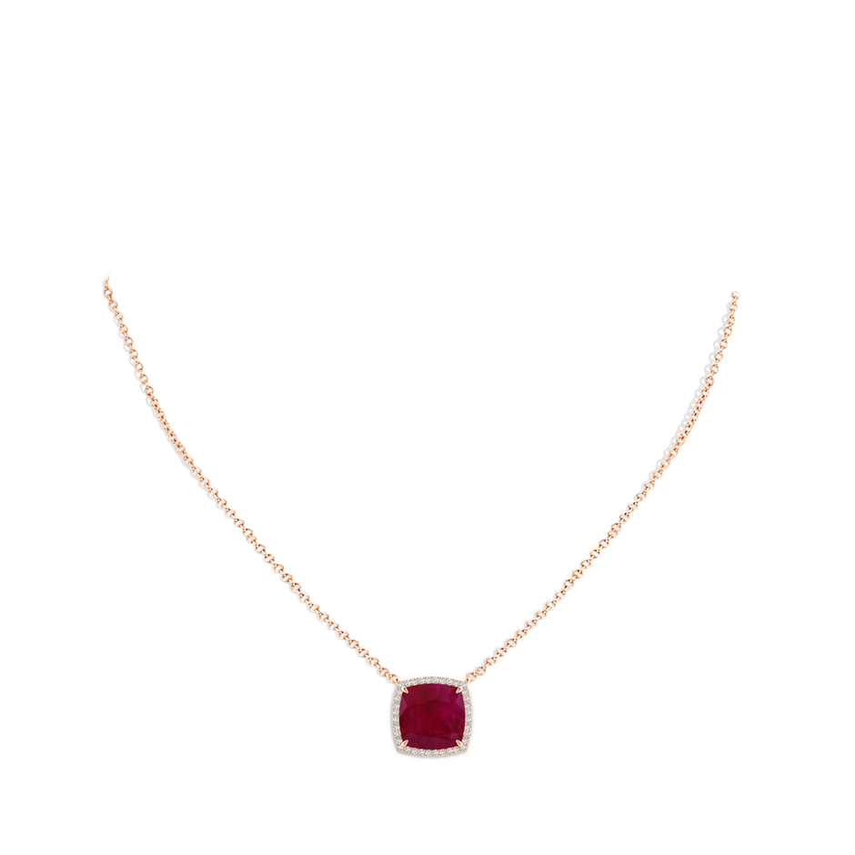 10mm A Cushion Ruby Halo Pendant with Filigree in Rose Gold pen