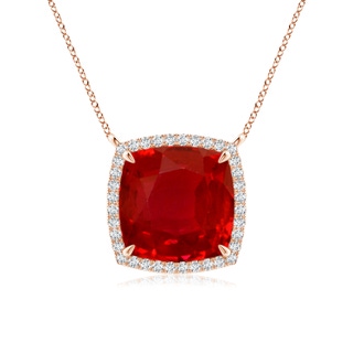 10mm AAA Cushion Ruby Halo Pendant with Filigree in Rose Gold