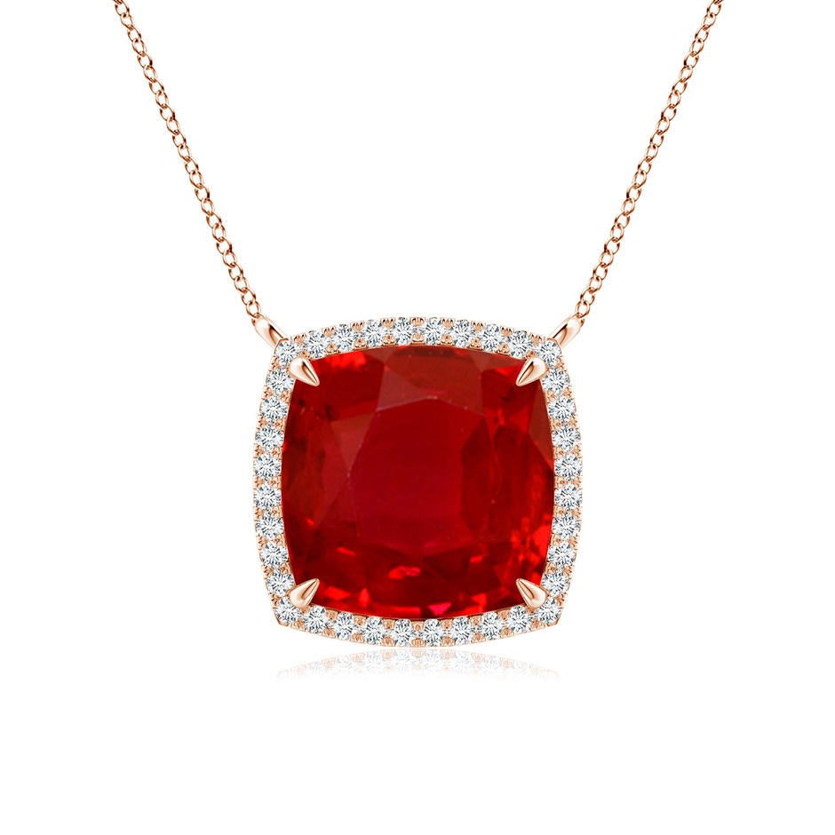 10mm AAA Cushion Ruby Halo Pendant with Filigree in Rose Gold 