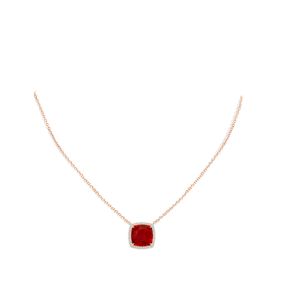 10mm AAA Cushion Ruby Halo Pendant with Filigree in Rose Gold pen