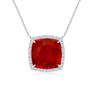 10mm AAA Cushion Ruby Halo Pendant with Filigree in S999 Silver