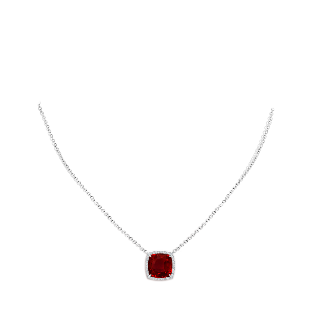 10mm AAAA Cushion Ruby Halo Pendant with Filigree in S999 Silver pen