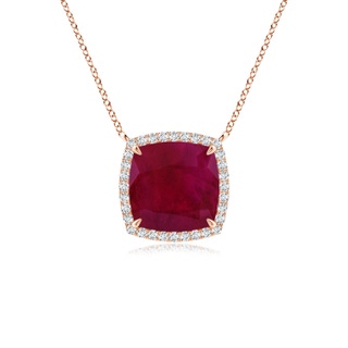 8mm A Cushion Ruby Halo Pendant with Filigree in Rose Gold