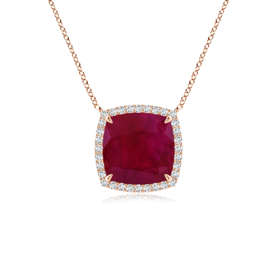 8mm A Cushion Ruby Halo Pendant with Filigree in Rose Gold 