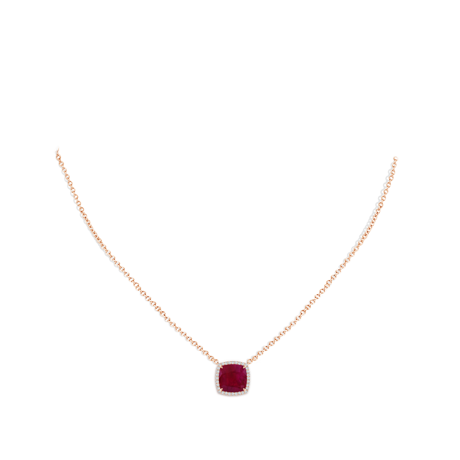 8mm A Cushion Ruby Halo Pendant with Filigree in Rose Gold pen
