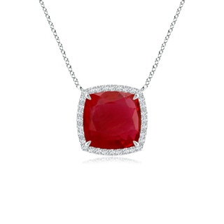 8mm AA Cushion Ruby Halo Pendant with Filigree in P950 Platinum