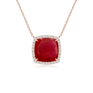8mm AA Cushion Ruby Halo Pendant with Filigree in Rose Gold