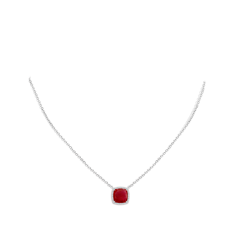 8mm AA Cushion Ruby Halo Pendant with Filigree in S999 Silver pen