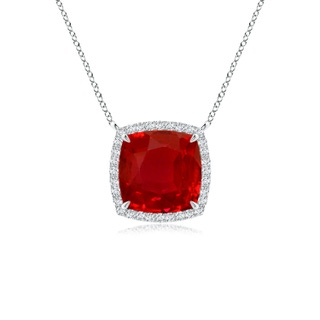 8mm AAA Cushion Ruby Halo Pendant with Filigree in P950 Platinum