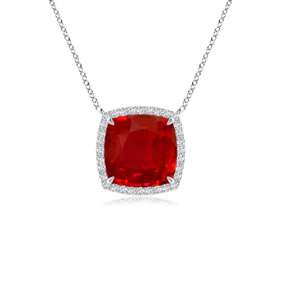 8mm AAA Cushion Ruby Halo Pendant with Filigree in P950 Platinum 